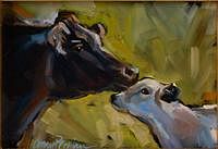 5394396: Amy Collins (American, 20th/21st Century), Cows, Oil on Board EE7RDL
