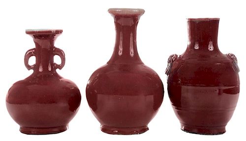 Three [Sang de Boeuf] Porcelain Vases