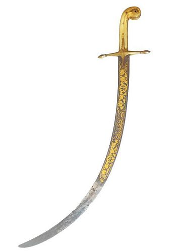 AN OTTOMAN GOLD HORN-HILTED STEEL SWORD