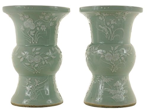 Pair Celadon Porcelain [Hu-]Form Vases