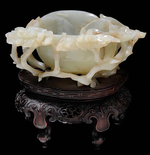 Carved Jade Lotus-Form Bowl with