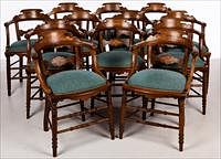 5325896: Set of Twelve Victorian Walnut Tub-Form Armchairs, 19th Century EL5QJ