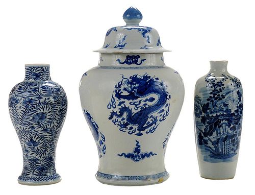 Three Pieces Blue and White Porcelain