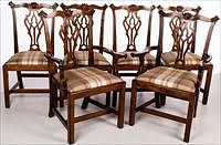 5344576: Set of 6 Chippendale Style Curley Maple Dining Chairs, 20th Century EL5QJ