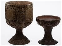 5326057: Two Large Carved Wood "Dulong Timor" Cups, Indonesia EL5QA