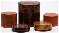 5325897: Group of Five Old Burmese Lacquer Betelnut Boxes, c. 1900 and Later EL5QC
