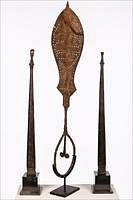 5325939: Benin Bronze Ceremonial Sword (Eben), West Africa,
 and Two Loom Parts, Cambodia EL5QA