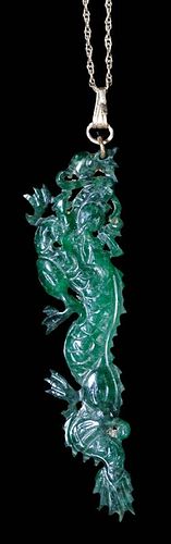 Finely Carved Jade and 14 Karat Yellow