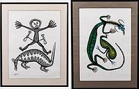 5325969: Timothy Akis (Papua New Guinea, c. 1944-1984) Figure
 Jumping and Two Animals, Serigraph EL5QA