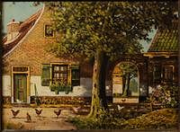 5326106: B.V.H. (?) Wyngaard, Country Yard with Chickens, Oil on Canvas EL5QL