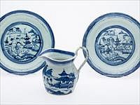 5326142: Chinese Canton Blue and White Pitcher and Two Plates,
 18th/19th Century EL5QC