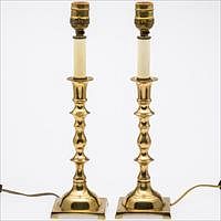 5344736: Pair of Brass Candlestick Lamps EL5QJ