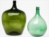 5325839: Two Hand Blown Green Glass Bottles EL5QJ