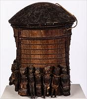 5344724: Wood and Woven Dayak Style Rice Basket with Figures, Borneo EL5QA