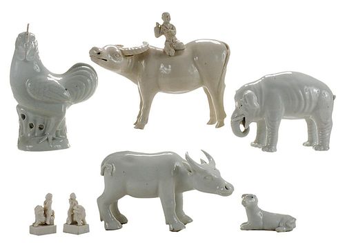 Seven Blanc de Chine Porcelain Figures
