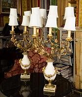 5085275: Pair of French Louis XV Style Marble and Gilt Metal
 6-Light Candelabras Wired for Electricity EL2QJ