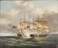 5085283: American/British School, Masted Ships in Battle,
 Oil on Canvas, 19th Century EL2QL