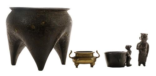 Two Bronze Censers, Bronze Cup,