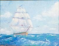 5085280: Walter W. Thompson (MA/FL, 1882-1948), Masted Ship, Oil on Board EL2QL