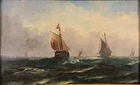 5085282: John H. Wilson (British, 1774 - 1855), Masted Ships
 at Sea, Oil on Board EL2QL