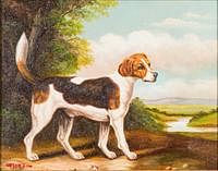 5085341: American School, Portrait of a Dog, Oil on Canvas EL2QL