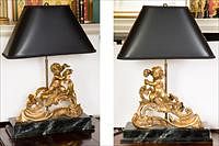 5085272: Pair of Louis XV Style Gilt Bronze Chenets, Now Mounted as Lamps EL2QJ
