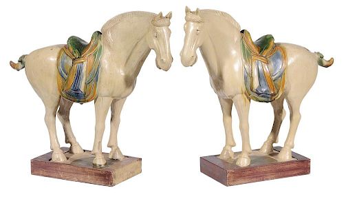 Pair Tang Style Pottery Polychromed