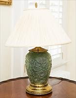 5085378: Floral Relief Molded Glass Vase, Now Mounted as a Lamp EL2QJ