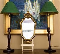5085317: Pair of Turned Wood Candlestick Lamps and an Italian
 Style Giltwood Mirror, 20th Century EL2QJ