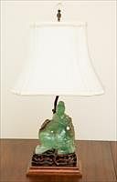 5085374: Chinese Green Quartz Figure on a Fu Dog, Now Mounted as a Lamp EL2QC