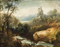 5102261: Italian School, Landscape with Castle, Oil on Board EL2QL