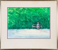 5085375: John McIver (American, b. 1931), Figure on Park
 Bench, Watercolor on Paper EL2QL