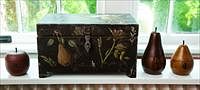 5102600: 3 Fruit-Form Wood Tea Caddys and a Bob Christian
 (Savannah, 20th/21st C) Painted Box, Modern EL2QJ