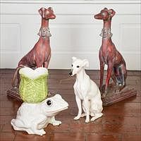 5085352: Pair of Composite Whippets, a Ceramic Whippet and a Frog Planter EL2QJ