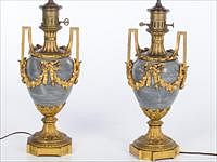 5081497: Pair of Louis XVI Style Gilt-Metal and Marble Lamps, 19th Century EL1QJ
