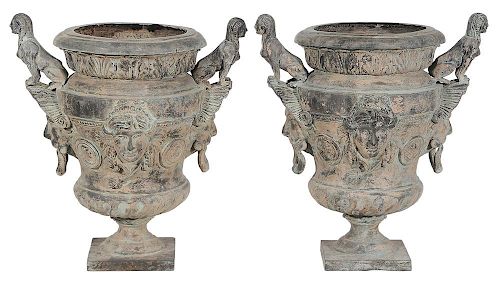 Pair Classical Style Patinated Bronze