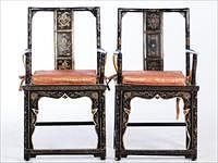 5097009: Pair of Chinese Black Lacquer Armchairs EL1QC