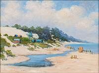 5081561: T.Cote, Beach Scene, Oil on Canvas EL1QL