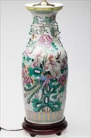 5081492: Chinese Famille Rose Vase with Birds, Now Mounted as a Lamp EL1QC