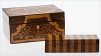 5081623: European Marquetry Toiletry/Sewing Box and an Inlaid
 Rosewood Box, 19th Century EL1QJ
