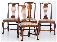 5081506: Assembled Set of Four Queen Anne Walnut Side Chairs, 18th Century EL1QJ