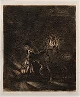 5097070: Rembrandt van Rijn (Neth, 1606-1669), The Flight
 into Egypt: A Night Piece, Dry Point Etching EL1QO