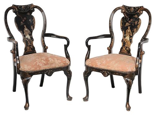 Pair Queen Anne Style Chinoisserie-