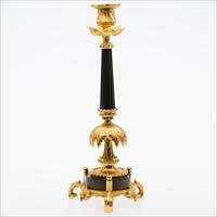 5081684: French Patinated and Gilt Metal Candlestick EL1QJ