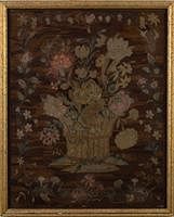 5096992: English Needlepoint and Petit-Point of a Flower Basket, 18th Century EL1QJ