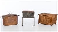 5096984: Copper Lidded Trough, a Rectangular Basket and
 a Metal Campaign Chest on Stand EL1QJ