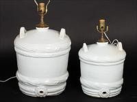 5097004: Two English White Glazed Ironstone Water Jug Lamps EL1QF
