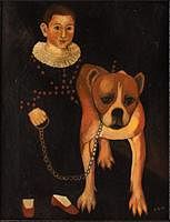 5394316: Folk Art Painting of Boy with Dog, 20th Century EE7RDL