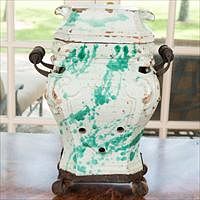 5157862: Chinese Ceramic Censer on Metal Stand with Casters EL3QC