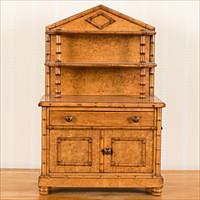 5157963: R. J. Horner Style Miniature Birdseye Maple and
 Faux Bamboo Tiered Side Cabinet, 19th Century EL3QJ